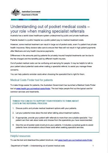 Cover image for Understanding out of pocket costs - your role when making specialist referrals