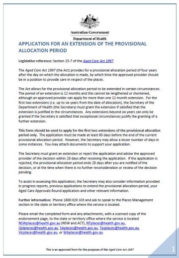 Cover image for Application for an extension of the provisional allocation period form