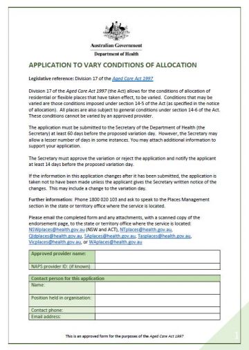 Cover image for Application to Vary Conditions of Allocation