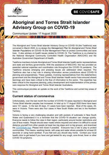 Aboriginal and Torres Strait Islander Advisory Group on COVID-19 Communiques cover