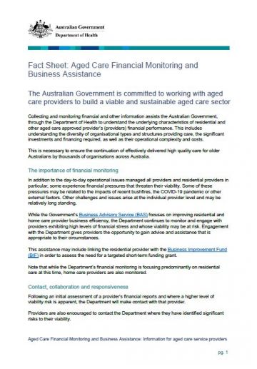 Cover image for Aged Care Financial Monitoring and Business Assistance