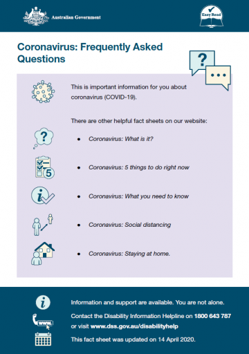 Coronavirus: Frequently Asked Questions – Easy Read