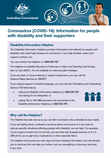 Coronavirus: Information for people with disability and their supporters – Easy Read