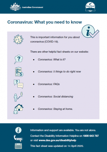 Coronavirus: What you need to know – Easy Read