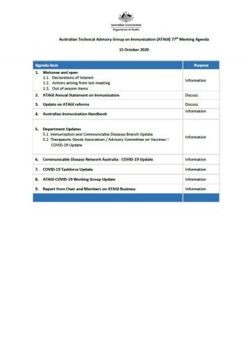 ATAGI 77th meeting agenda – 15 October 2020