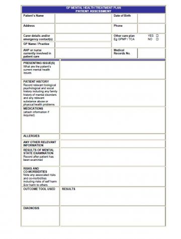 Cover image for Better Access GP mental health treatment plan template