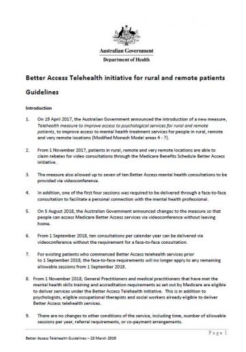 Cover image for Better Access Telehealth guidelines