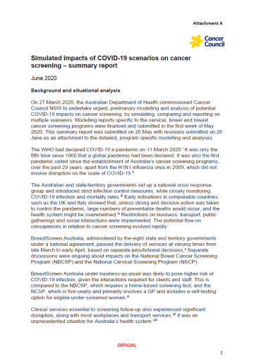Simulated impacts of COVID-19 scenarios on cancer screening – summary report