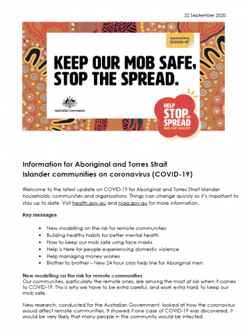 Keep our mob safe, stop the spread.