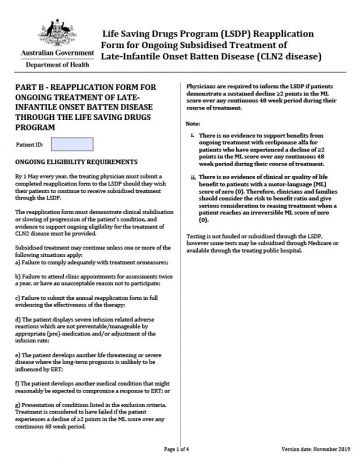 Cover image of Batten disease reapplication form