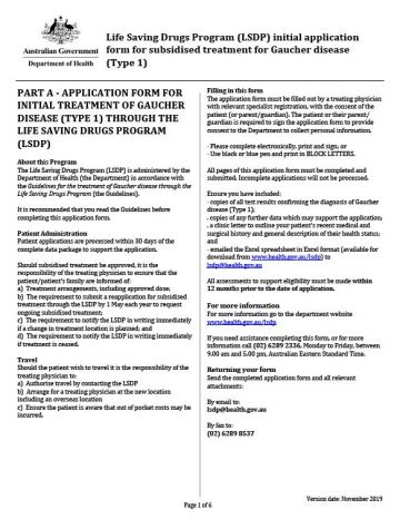 Cover image of Gaucher disease initial application form