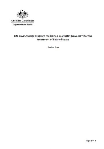 Cover image of Life Saving Drugs Program – Gaucher disease (type 1) – Miglustat review plan