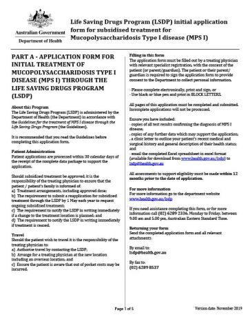 Cover image of MPS I initial application form