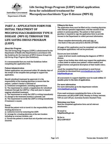 Cover image of MPS II initial application form