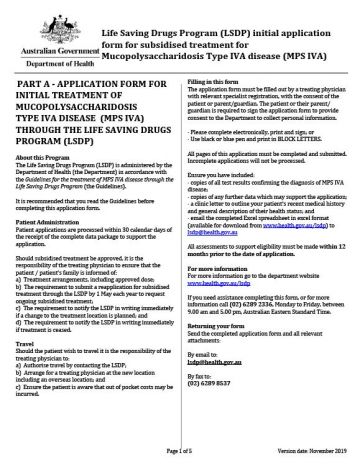 Cover image of MPS IVA initial application form