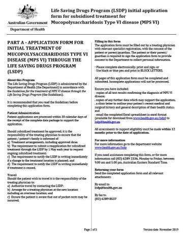 Cover image of MPS VI initial application form