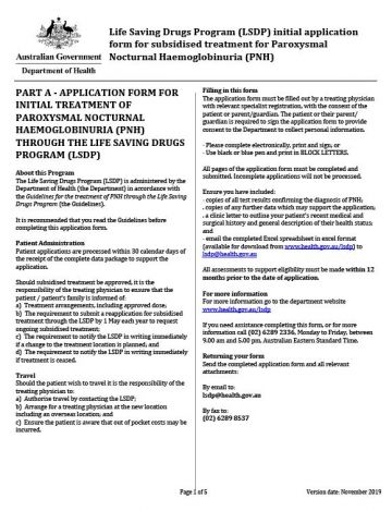 Cover image of PNH initial application form