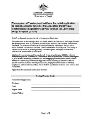 Cover image of meningococcal vaccination certificate