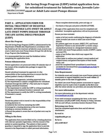 Cover image of Pompe disease initial application form