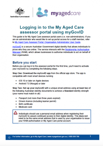Cover image for Logging in to the My Aged Care assessor portal using myGovID