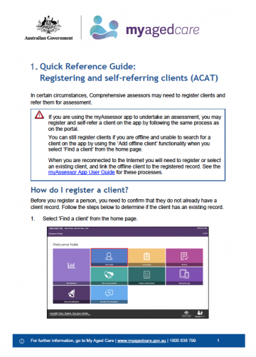 Cover image for Quick reference guide: (ACAT) Registering and self referring clients