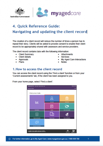 Cover image for My Aged Care quick reference guide 4 – Navigating and updating the client record (ACAT)