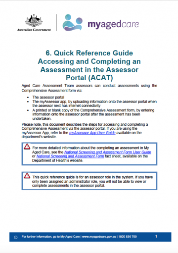 Cover image for Quick Reference Guide 6 – Accessing and Completing an Assessment in the Assessor Portal (ACAT)