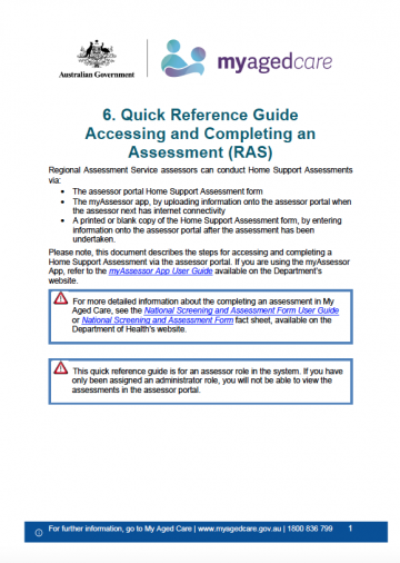 Cover image for Quick Reference Guide 6 – Accessing and Completing an Assessment in the Assessor Portal (RAS)