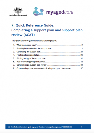 Cover image for Quick Reference Guide 7 – Completing a Support Plan and Support Plan Review (ACAT)