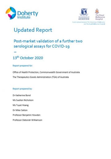 Doherty Institute - Updated report - 13 October 2020 cover