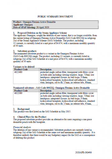 Cover image for SPAP public summary documents – April 2020 – Omnigon Flexima Active Drainable