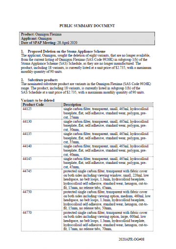 Cover image for SPAP public summary documents – April 2020 – Omnigon Flexima