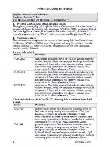 Cover image for SPAP public summary documents – November 2019 – Ainscorp Salts Confidence one-piece closed