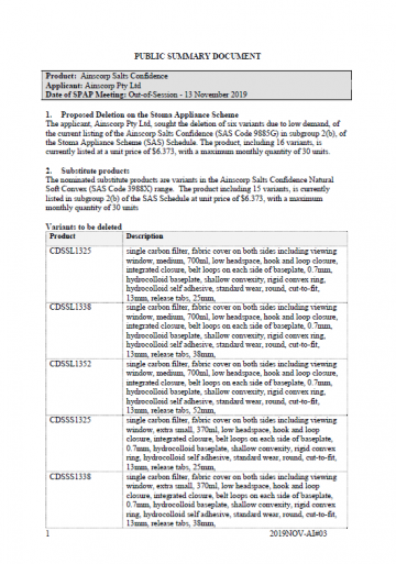 Cover image for SPAP public summary documents – November 2019 – Ainscorp Salts Confidence