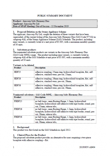 Cover image for SPAP public summary documents – November 2019 – Ainscorp Salts Harmony Duo
