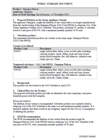 Cover image for SPAP public summary documents – November 2019 – Omnigon Pelican