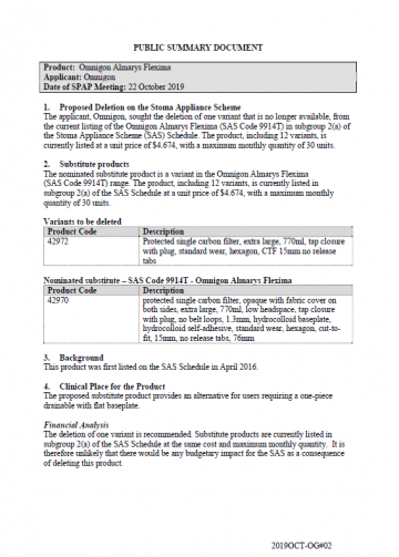 Cover image for SPAP public summary documents – October 2019 – Omnigon Almarys Flexima
