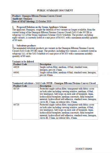 Cover image for SPAP public summary documents – October 2019 – Omnigon BBraun Flexima Convex Closed