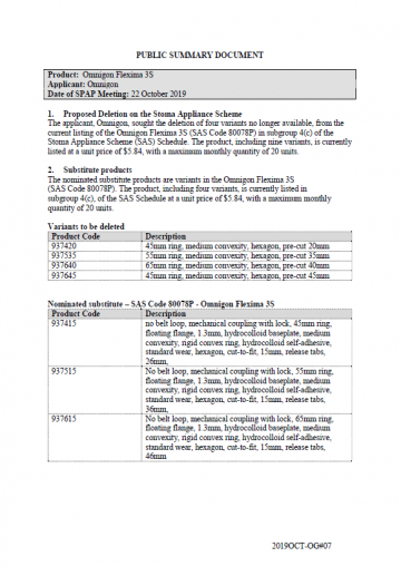 Cover image SPAP public summary documents – October 2019 – Omnigon Flexima 3S