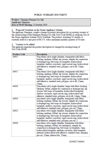 Cover image for SPAP public summary documents – October 2019 – Omnigon Flexima Uro Silk one-piece