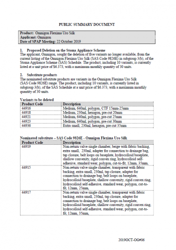 Cover image for SPAP public summary documents – October 2019 – Omnigon Flexima Uro Silk