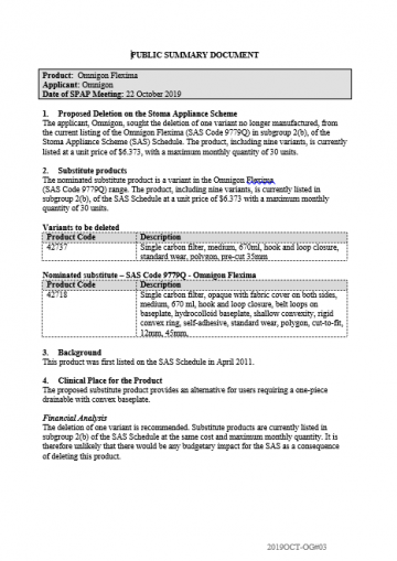 Cover image for SPAP public summary documents – October 2019 – Omnigon Flexima