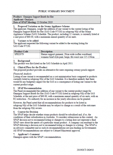 Cover image for SPAP public summary documents – October 2019 – Omnigon Support Briefs for Her