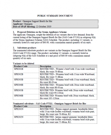 Cover image for SPAP public summary documents – October 2019 – Omnigon Support Briefs for Her