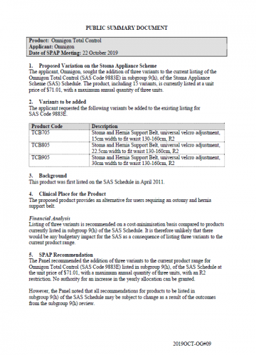 Cover image for SPAP public summary documents – October 2019 – Omnigon Total Control