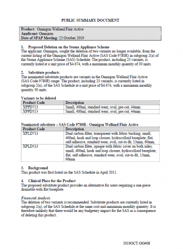 Cover image for SPAP public summary documents – October 2019 – Omnigon Welland Flair Active