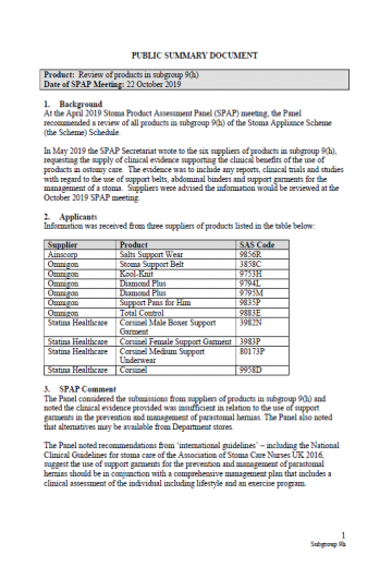 Cover image for SPAP public summary documents – October 2019 – review of subgroup 9(h)