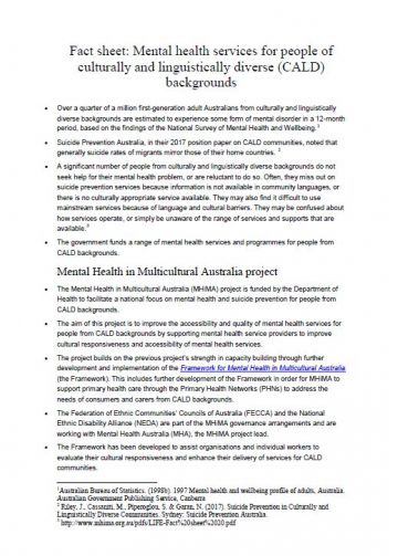Cover image for Mental health services for people of culturally and linguistically diverse (CALD) backgrounds