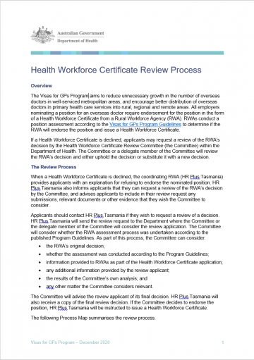 health workforce certificate review process cover image