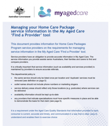 my aged care australian government department of health